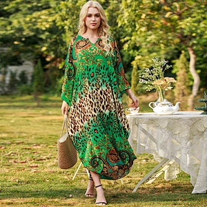 Women's Print Turkish Kaftans Chiffon Caftan Loungewear Beachwear Bikini Swimsuit Cover Up Dress