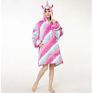 Women Cute Oversized Huggle Hoodie Blanket Sweatshirt Fuzzy Sherpa Pullover TV blanket with Kangaroo Pocket