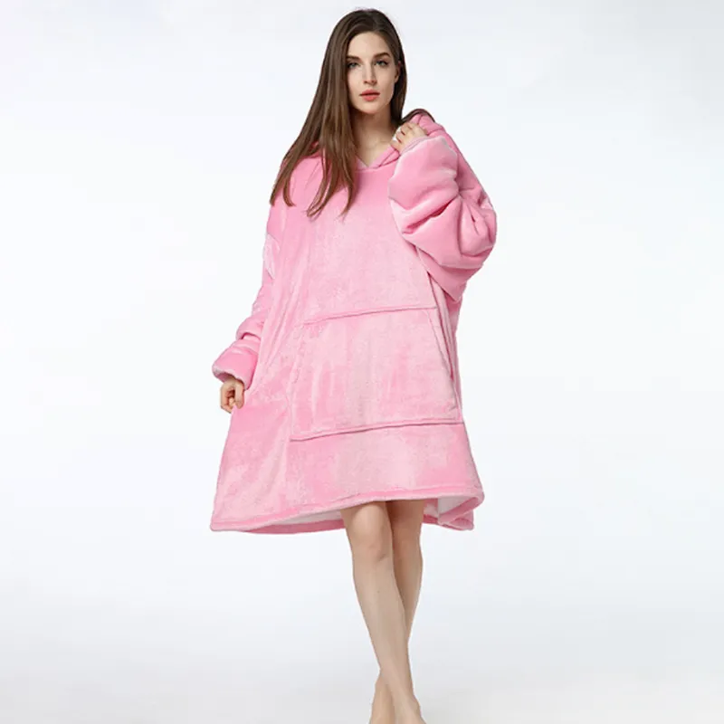 Wearable Hooded Blanket Sweatshirt Oversize Huggle Hoodie TV Sherpa Blanket Hoodies with Kangaroo Pocket