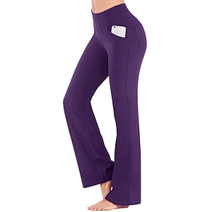 Womens High Waisted Yoga Pants with Pockets Bootleg Workout Pants Quick Dry Solid Fitness Sports Leggings