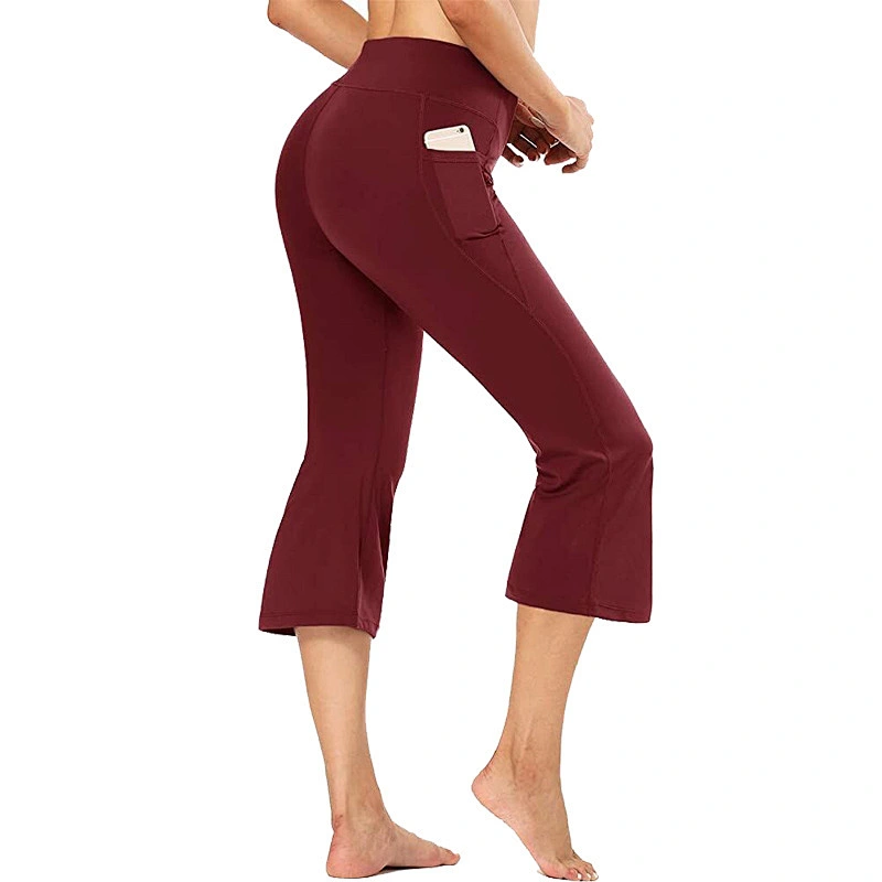 Women's High Waist Yoga Pants with Pocket Flare Leg Capris Quick Dry Solid Workout Yoga Fitness Sports Pants