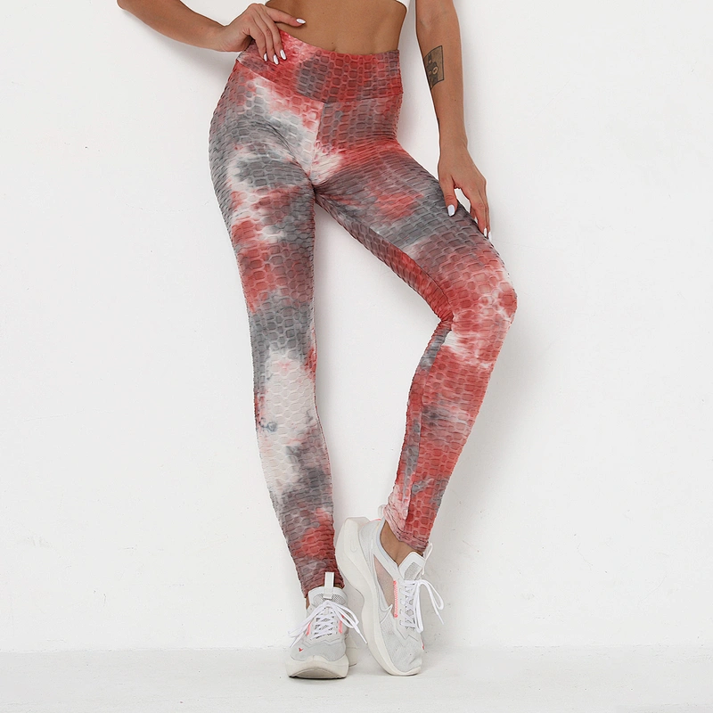 Womens High Waisted Workout Leggings Soft Opaque Slim Tummy Control Printed Tie dye Pants for Sports Yoga