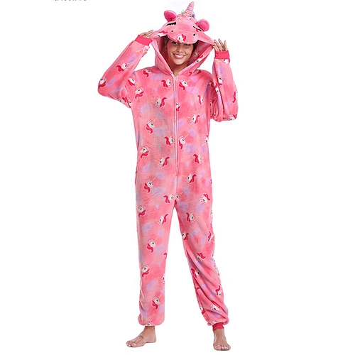 Womens Plush Fabric Onesie Pajamas Unicorn Animal Sherpa Fleece One Piece Jumpsuit Cosplay Party Costume