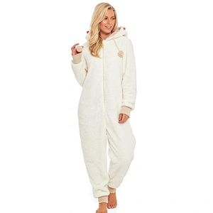 Womens Fuzzy One piece Sleepwear Zipper Hooded Sherpa Fleece Onesie Pajamas Jumpsuit