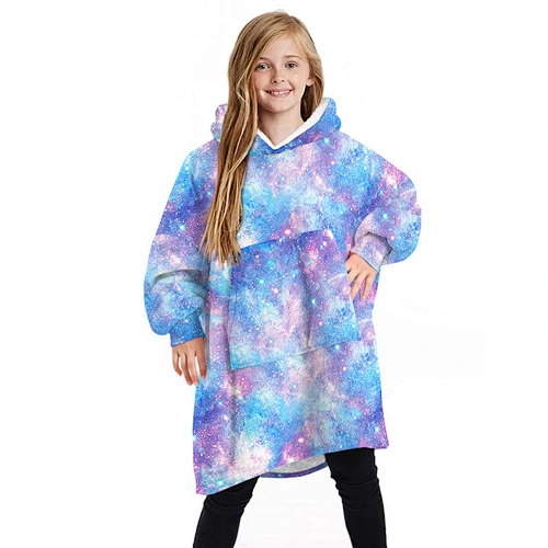 Kids Oversized Sherpa Wearable Blanket, Fuzzy Sherpa Fleece Hooded blanket Sweatshirt with Pocket