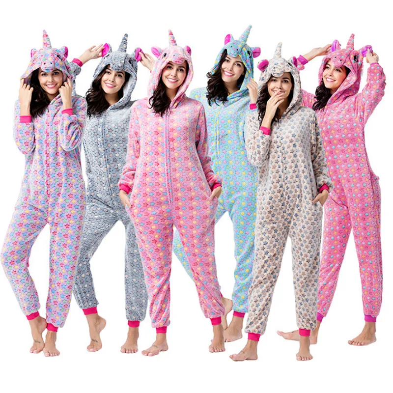 Unisex Womens Onesie Pajamas Unicorn Animal Sherpa Fleece One Piece Jumpsuit Cosplay Party Costume