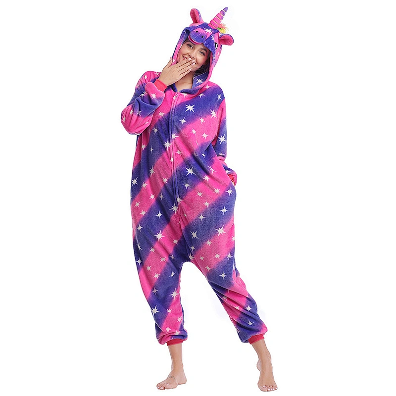 Amazon Hot Womens One Piece Jumpsuit Loungewear Unicorn Animal Sherpa Fleece Carton Onesie Pajamas