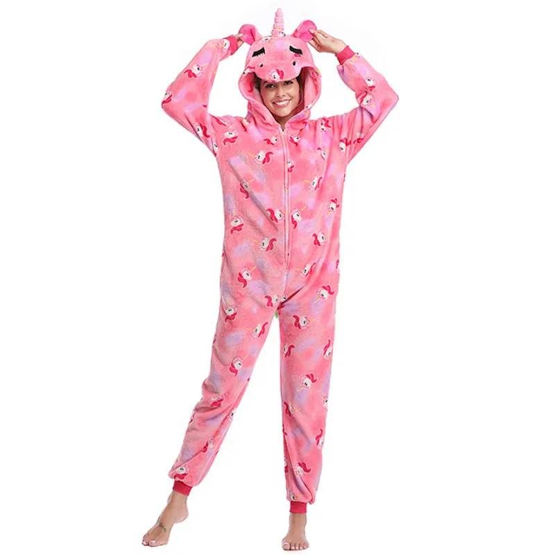 Womens Plush Fabric Onesie Pajamas Unicorn Animal Sherpa Fleece One Piece Jumpsuit Cosplay Party Costume