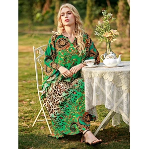 Women's Print Turkish Kaftans Chiffon Caftan Loungewear Beachwear Bikini Swimsuit Cover Up Dress