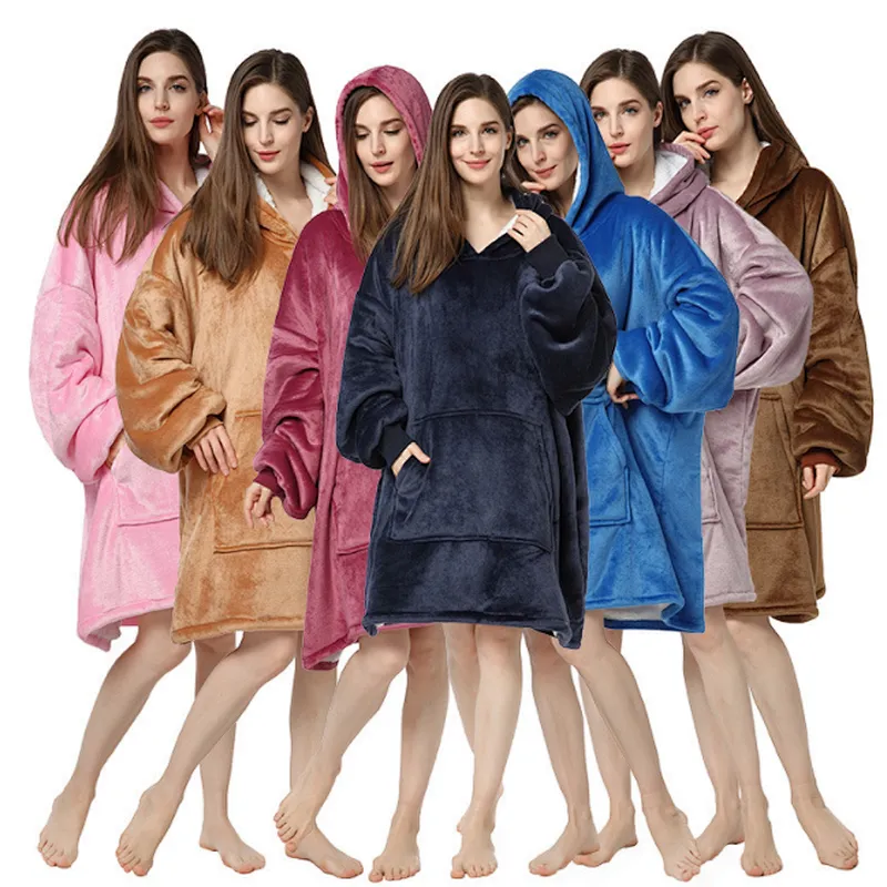 Wearable Hooded Blanket Sweatshirt Oversize Huggle Hoodie TV Sherpa Blanket Hoodies with Kangaroo Pocket
