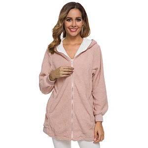 Amazon Hot Women Plus Size Fuzzy Lamb Winter Coat Outwear Solid Full Zip-up Sherpa Fleece Hoodies