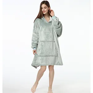 Wearable Hooded Blanket Sweatshirt Oversize Huggle Hoodie TV Sherpa Blanket Hoodies with Kangaroo Pocket