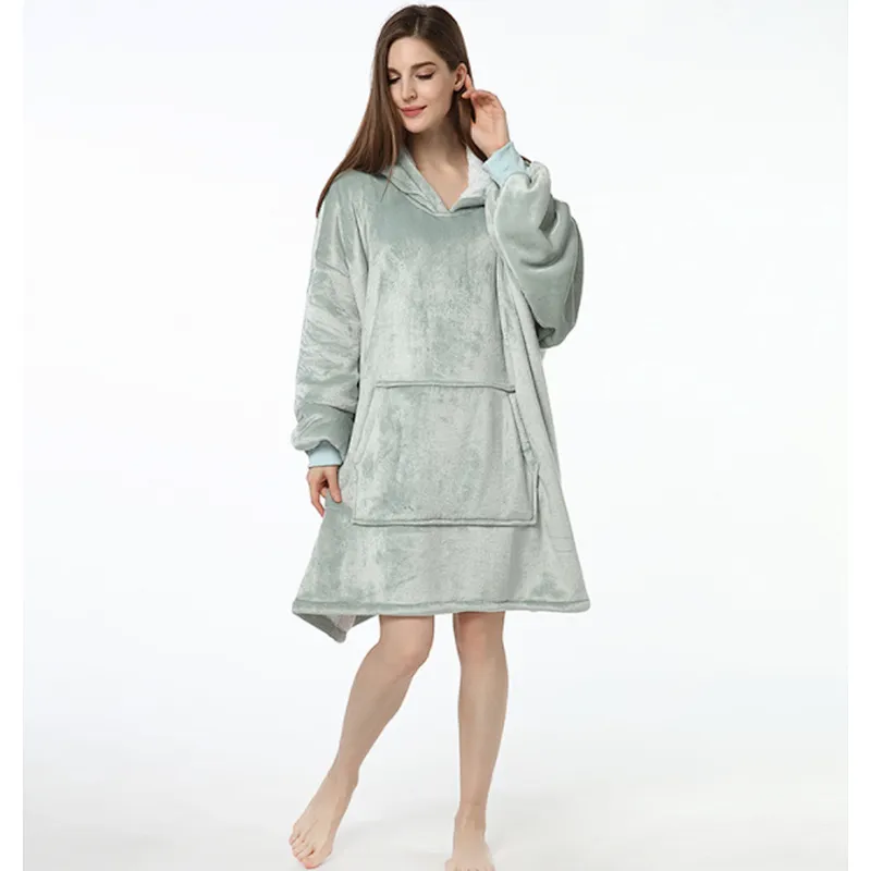 Wearable Hooded Blanket Sweatshirt Oversize Huggle Hoodie TV Sherpa Blanket Hoodies with Kangaroo Pocket