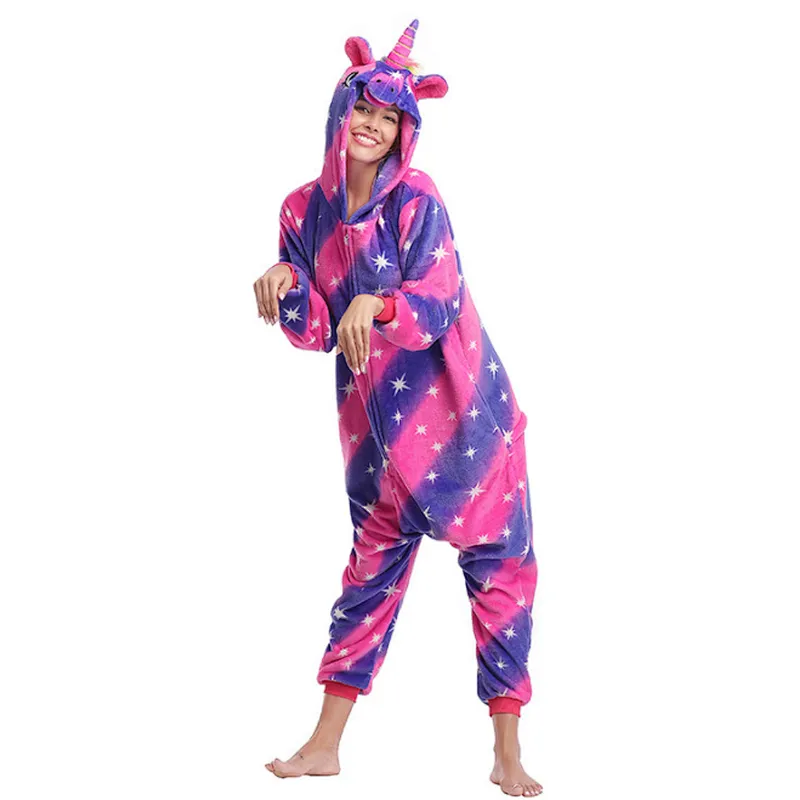 Amazon Hot Womens One Piece Jumpsuit Loungewear Unicorn Animal Sherpa Fleece Carton Onesie Pajamas