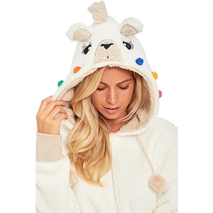 Womens Fuzzy One piece Sleepwear Zipper Hooded Sherpa Fleece Onesie Pajamas Jumpsuit