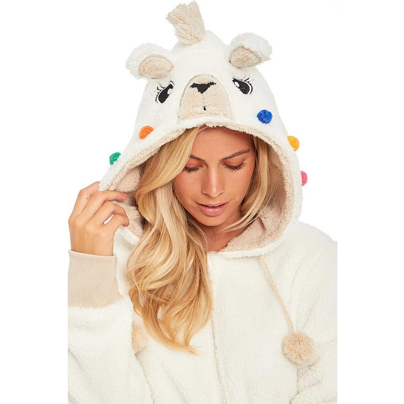 Womens Fuzzy One piece Sleepwear Zipper Hooded Sherpa Fleece Onesie Pajamas Jumpsuit