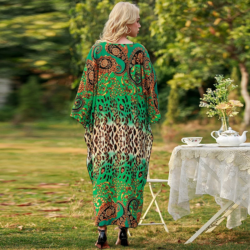 Women's Print Turkish Kaftans Chiffon Caftan Loungewear Beachwear Bikini Swimsuit Cover Up Dress