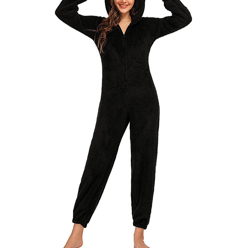 Customized Logo & Design One Piece Christmas Jumpsuit Playsuit Loungewear Zipper Hooded Sherpa Fleece Onesie Pajamas