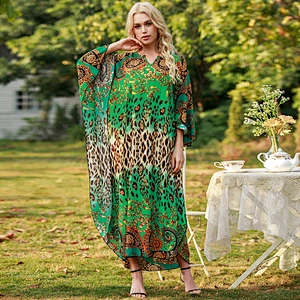 Women's Print Turkish Kaftans Chiffon Caftan Loungewear Beachwear Bikini Swimsuit Cover Up Dress
