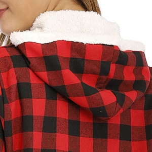 Women Plush Fabric One Piece Sleepwear Loungewear Plaid Zipper Onesie Sherpa Pajamas Hoodies