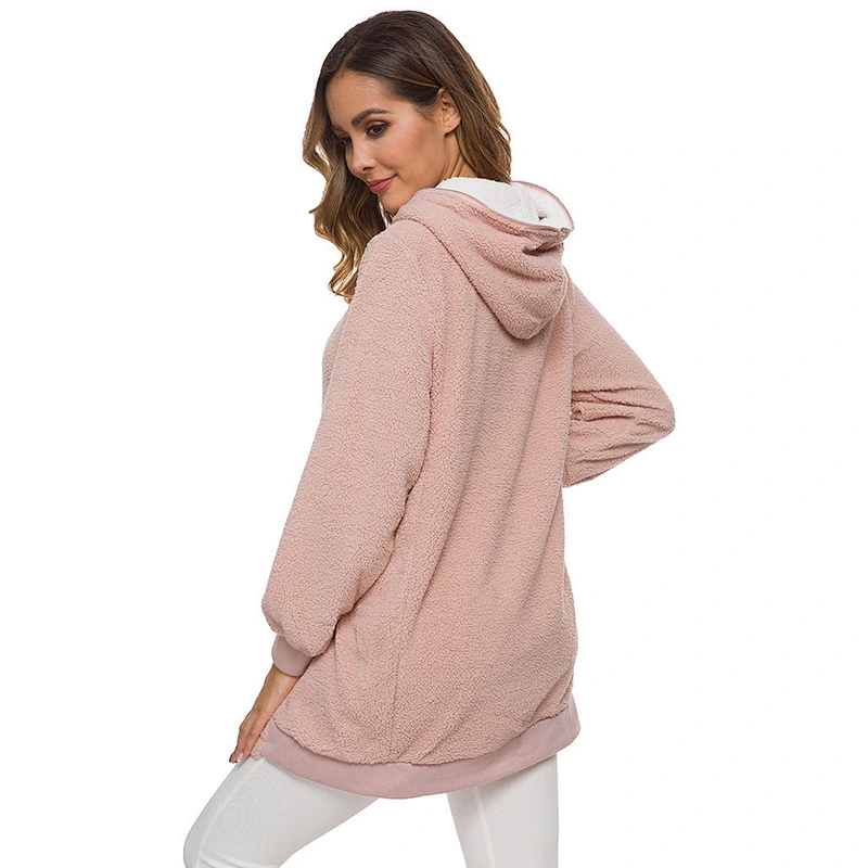 Amazon Hot Women Plus Size Fuzzy Lamb Winter Coat Outwear Solid Full Zip-up Sherpa Fleece Hoodies