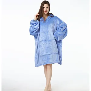 Wearable Hooded Blanket Sweatshirt Oversize Huggle Hoodie TV Sherpa Blanket Hoodies with Kangaroo Pocket