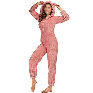 Customized Logo & Design One Piece Christmas Jumpsuit Playsuit Loungewear Zipper Hooded Sherpa Fleece Onesie Pajamas