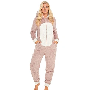 Womens Fuzzy One piece Jumpsuit Sleepwear Pug Dog Zipper Fuzzy Sherpa Hooded Fleece Onesie Pajamas