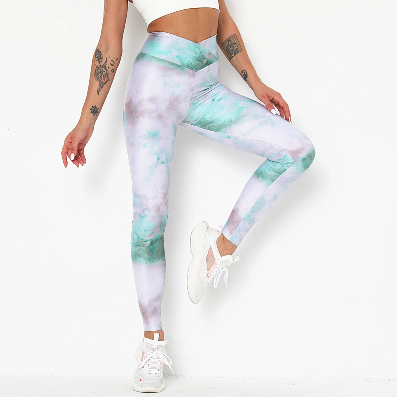 Womens High Waist Tie Dye Yoga Pants Tummy Control Workout Running Soft Stretch Yoga Pants Leggings Capris