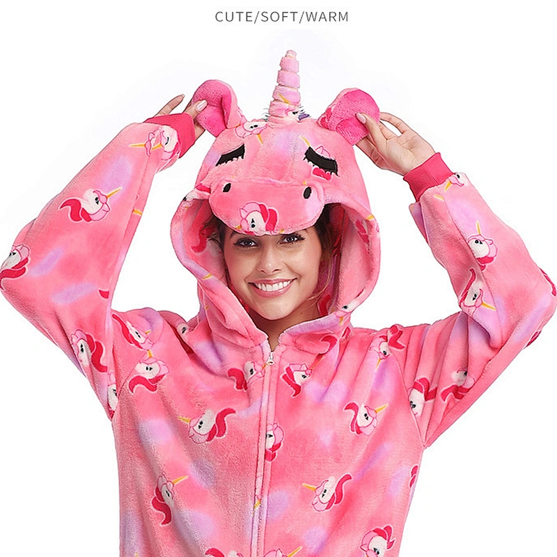 Womens Plush Fabric Onesie Pajamas Unicorn Animal Sherpa Fleece One Piece Jumpsuit Cosplay Party Costume