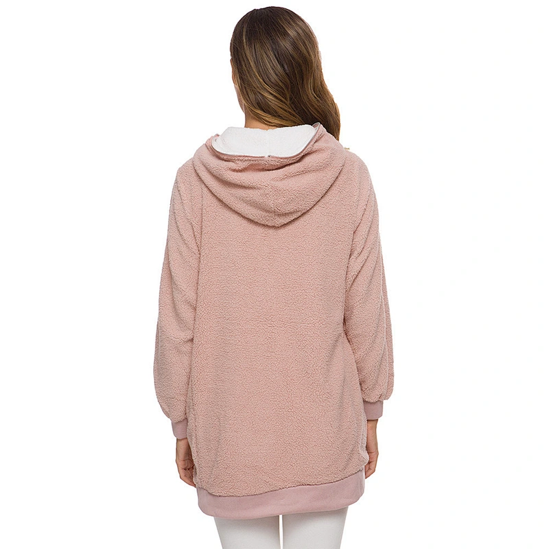 Amazon Hot Women Plus Size Fuzzy Lamb Winter Coat Outwear Solid Full Zip-up Sherpa Fleece Hoodies