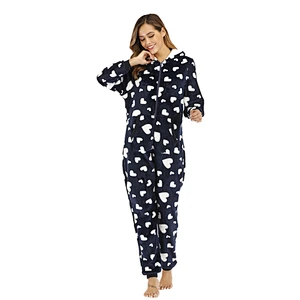 Women Plush Fabric One Piece Sleepwear Loungewear Hooded Zipper Onesie Sherpa Pajamas Jumpsuit