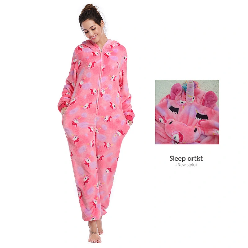 Womens Plush Fabric Onesie Pajamas Unicorn Animal Sherpa Fleece One Piece Jumpsuit Cosplay Party Costume