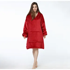 Wearable Hooded Blanket Sweatshirt Oversize Huggle Hoodie TV Sherpa Blanket Hoodies with Kangaroo Pocket