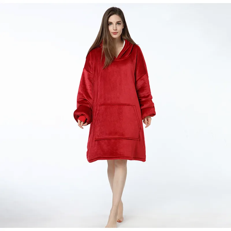 Wearable Hooded Blanket Sweatshirt Oversize Huggle Hoodie TV Sherpa Blanket Hoodies with Kangaroo Pocket