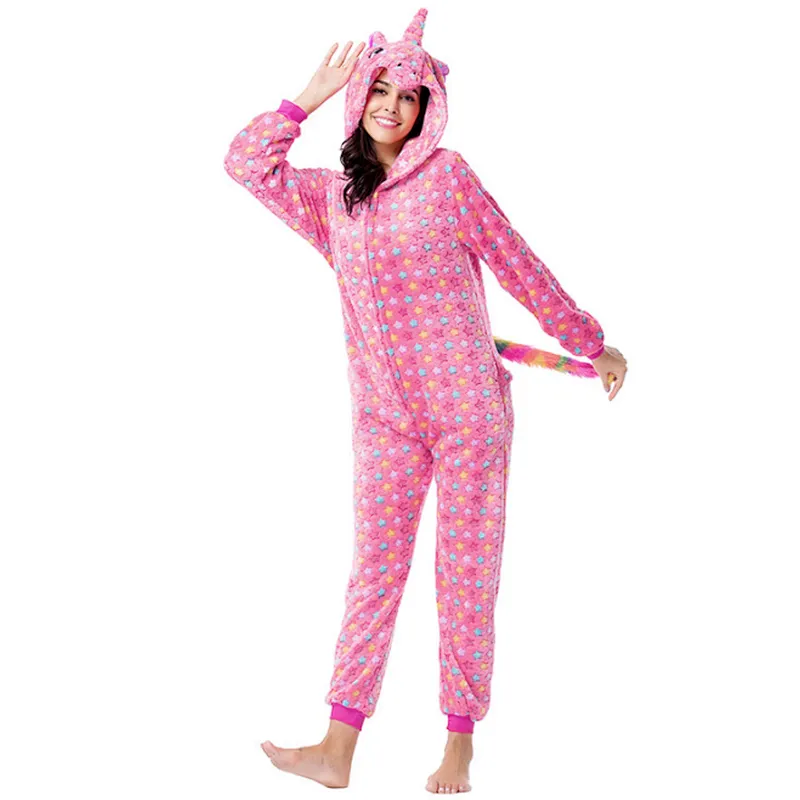 Unisex Womens Onesie Pajamas Unicorn Animal Sherpa Fleece One Piece Jumpsuit Cosplay Party Costume