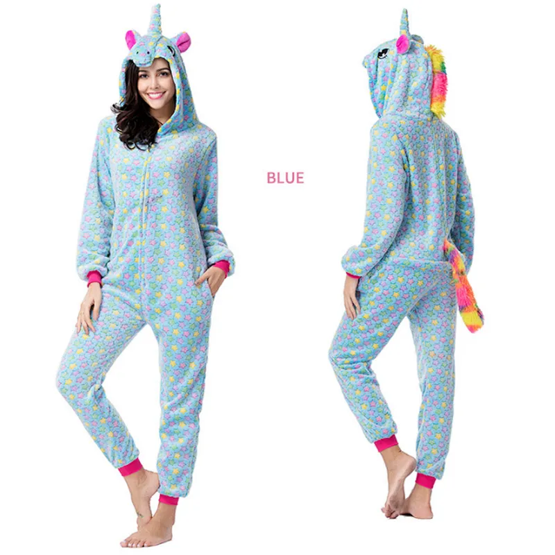 Unisex Womens Onesie Pajamas Unicorn Animal Sherpa Fleece One Piece Jumpsuit Cosplay Party Costume