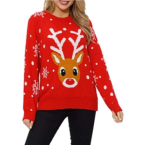 Customized Design Women's Christmas Reindeer Snowflakes Sweater Knitted Pullover Sweater Tops