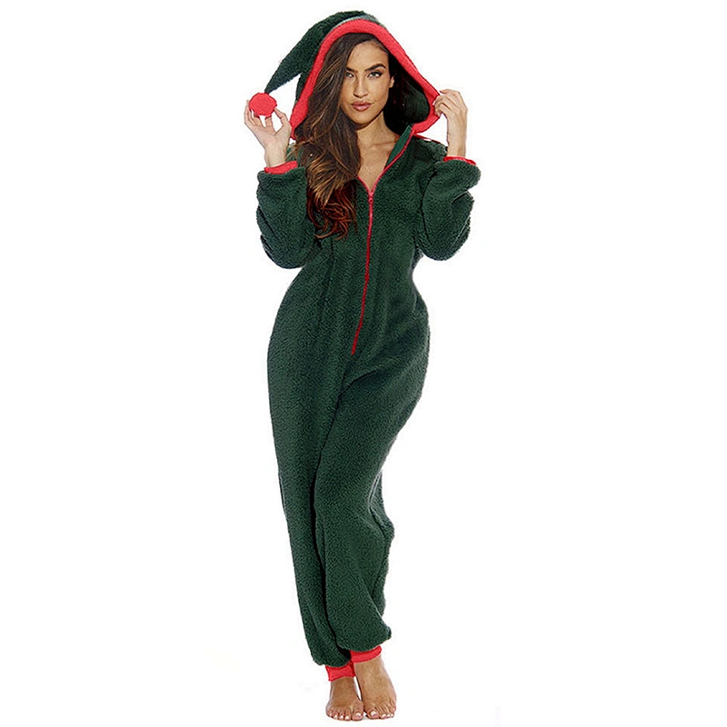 Womens Sherpa Onesie  Pajamas, Christmas one piece Sleepwear Playsuit Jumpsuit