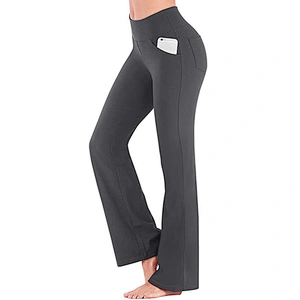 Womens High Waisted Yoga Pants with Pockets Bootleg Workout Pants Quick Dry Solid Fitness Sports Leggings