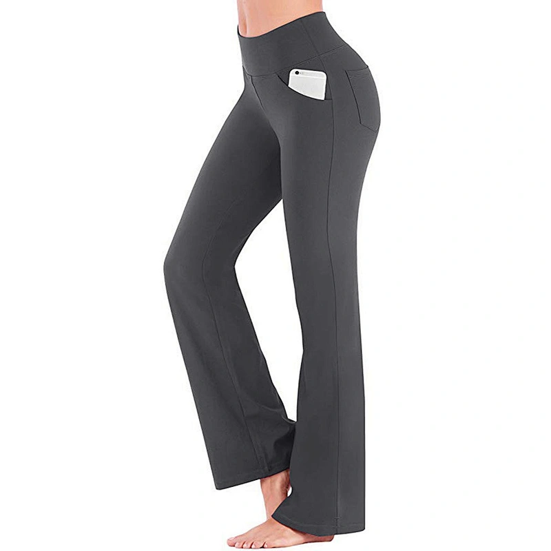 Womens High Waisted Yoga Pants with Pockets Bootleg Workout Pants Quick Dry Solid Fitness Sports Leggings
