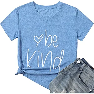 Custom Design Women's Summer V neck T Shirts Graphic Tees Basic Casual Loose Shirts Tops