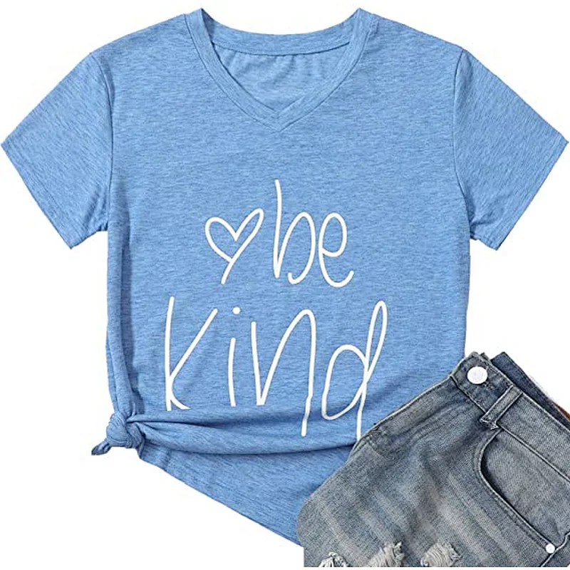 Custom Design Women's Summer V neck T Shirts Graphic Tees Basic Casual Loose Shirts Tops