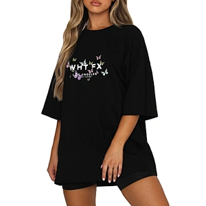 Custom Logo Womens Cartoon Digital Printing T shirt Graphic Tees Crew neck Casual Loose t shirt
