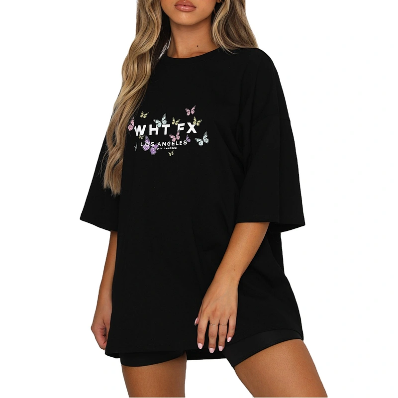 Custom Logo Womens Cartoon Digital Printing T shirt Graphic Tees Crew neck Casual Loose t shirt