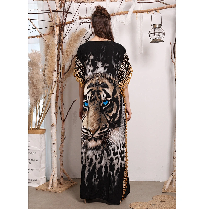 Muslim women's dress Middle Eastern Tiger Print Turkish Caftans Swimsuit Cover up Kaftan Beach Long Dress