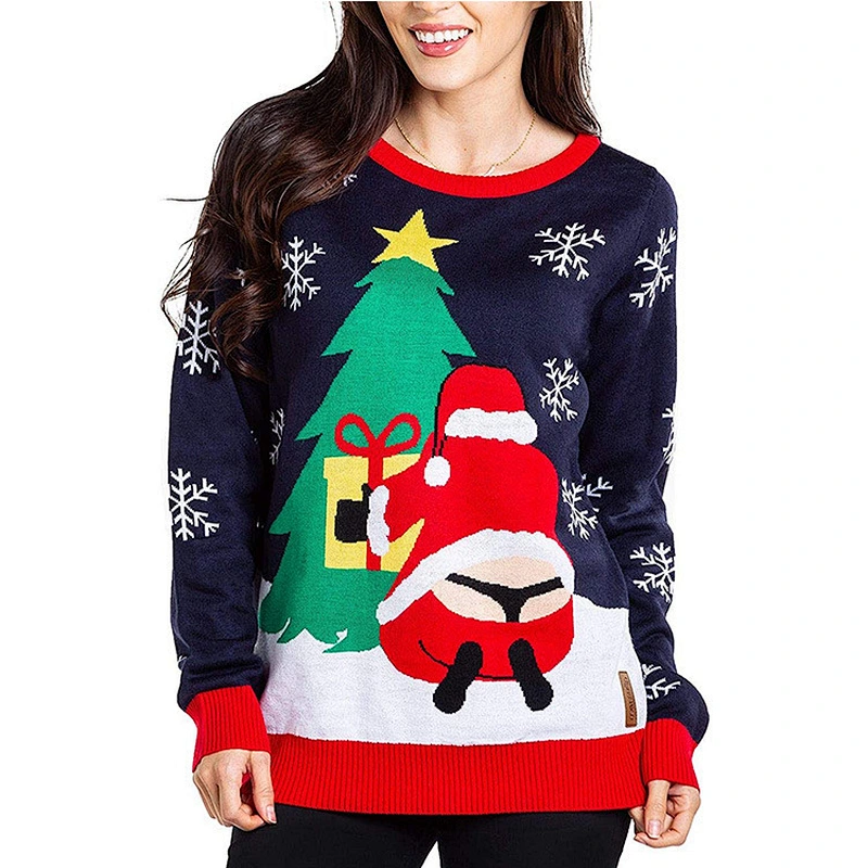 Amazon Top Unisex Long Sleeve Christmas Sweater Tops Funny Santa Ugly Christmas Sweater