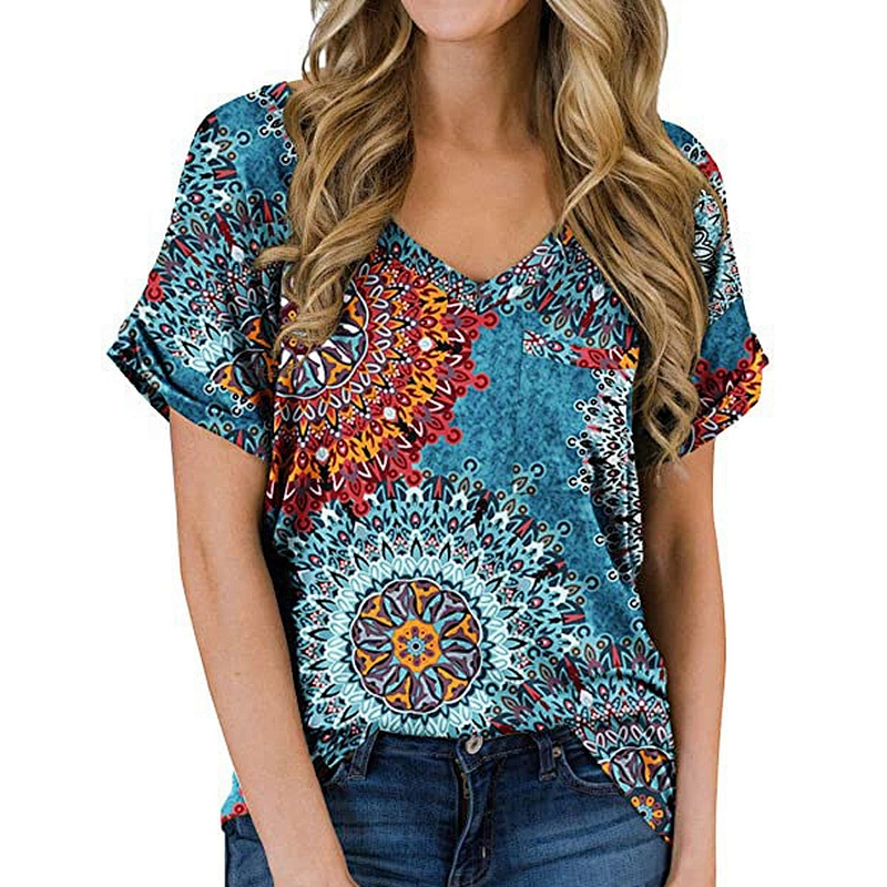 Amazon Hot Women's Casual Tops Short Sleeve V-Neck Shirts Loose Blouse Basic Tee T-Shirt