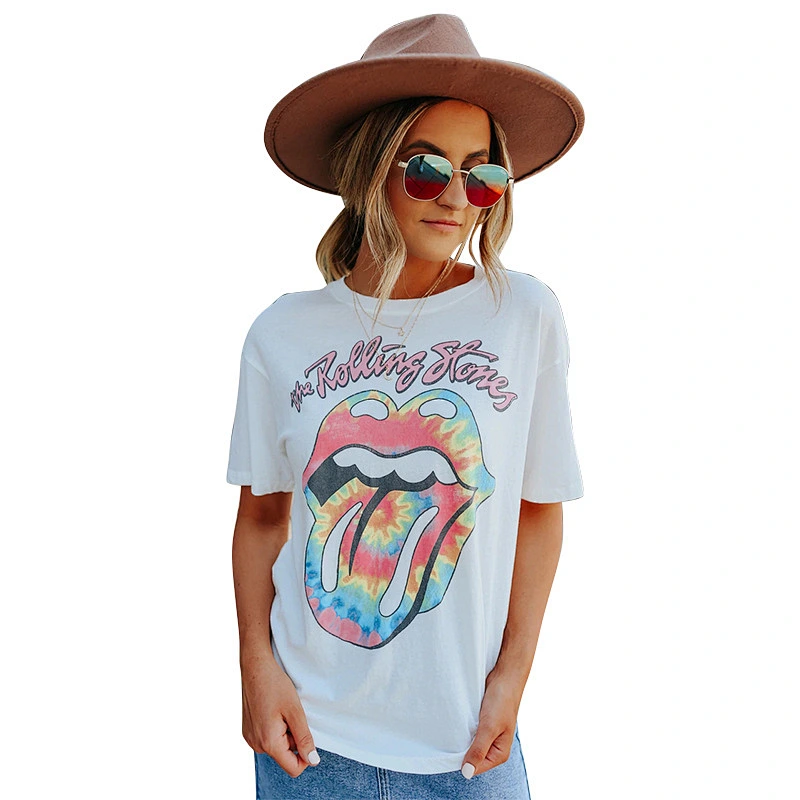 Womens Short Sleeve Graphic Crewneck Tee Loose Casual Cotton T-Shirt Tops