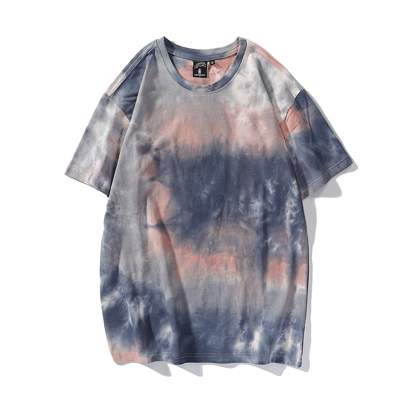 Custom Design Unisex Crew neck T Shirts Tie Dye Basic Casual Loose Couple t shirts Tops